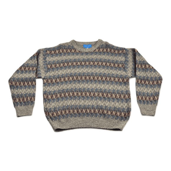 JC Penney Sweater Adult LARGE Brown Geometric Stripe Triangle Y2K Cosby - Picture 1 of 5